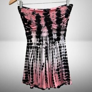 NEW Sky Pink Black Tie Dye Crochet Tube Top Strapless Y2K Small